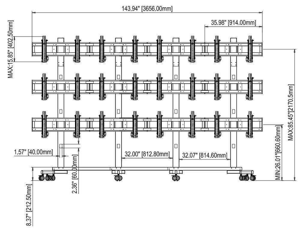 Мобильная стойка Wize VWM463 на 12xLCD 47" или 9xLCD 55"