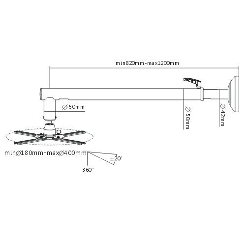 Кронштейн настенный Brateck PRB-16-03L, до 26кг, 82-120см