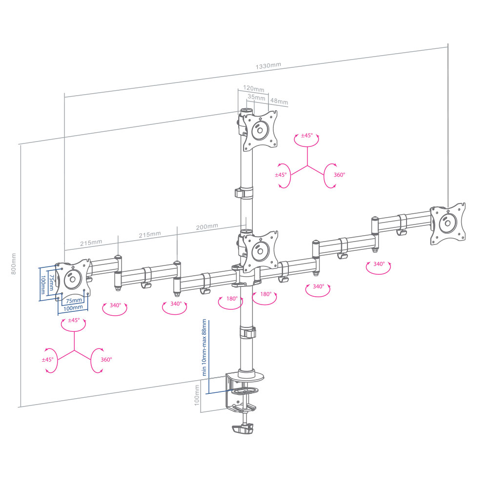Кронштейн для 4-x мониторов Arm media LCD-T16 black