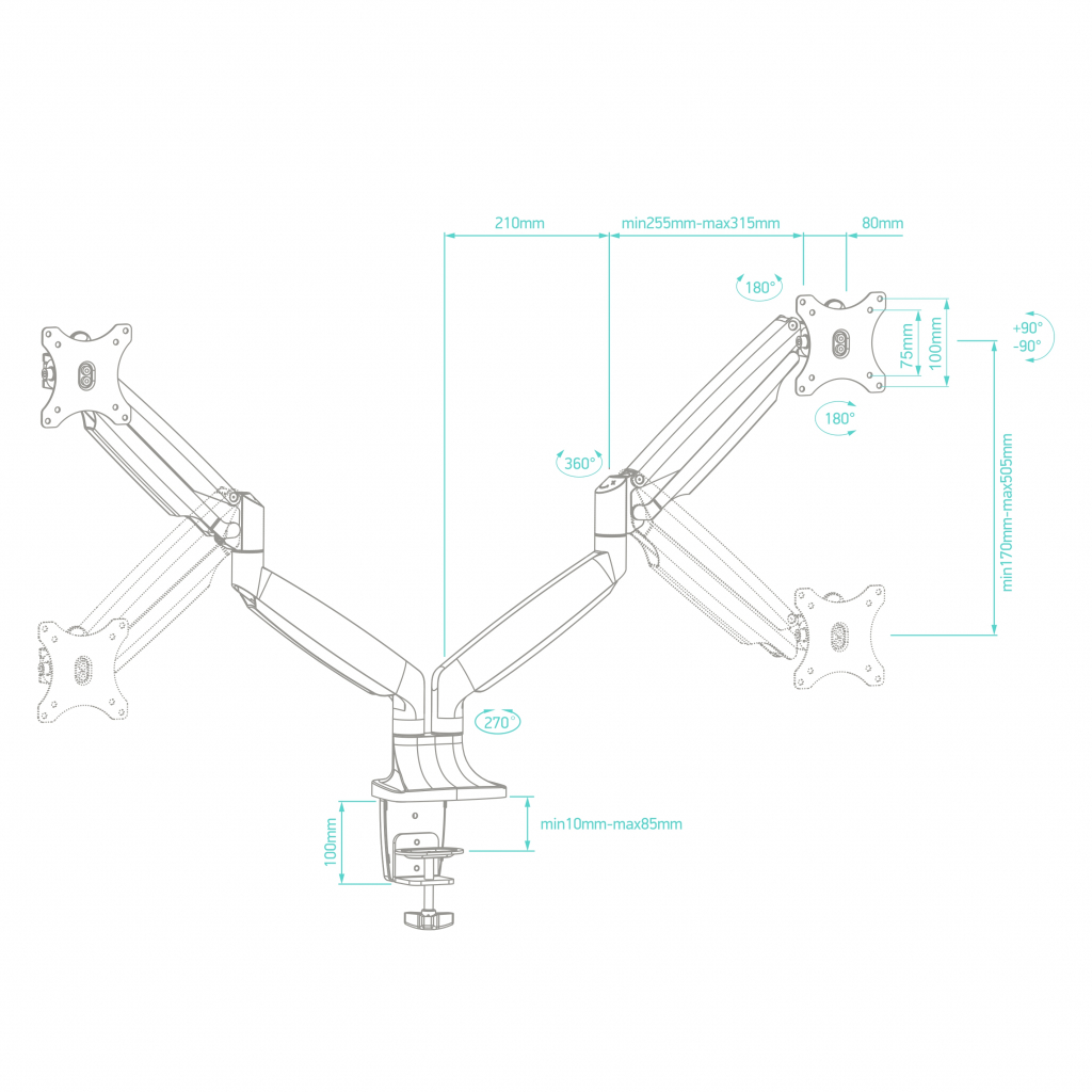 Кронштейн с газлифтом для 2-х мониторов ONKRON G200 белый