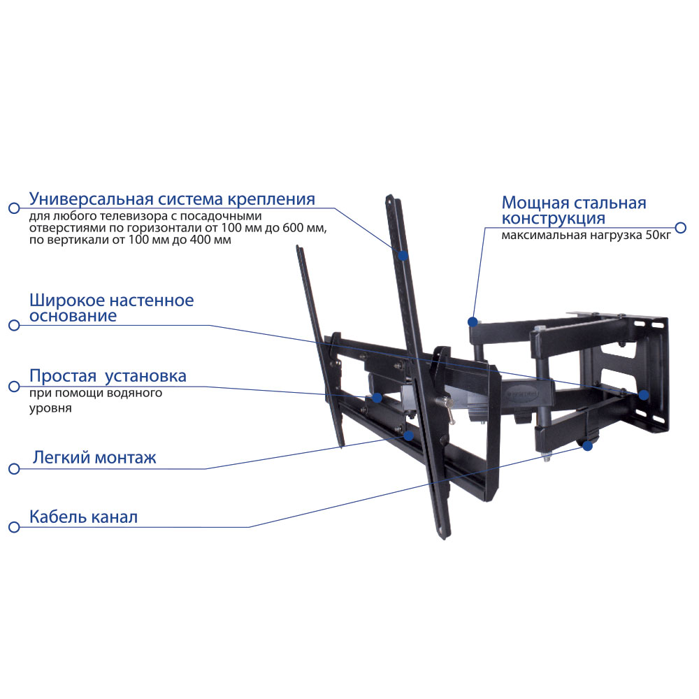 Кронштейн поворотный Kromax PIXIS-XL black, до 50кг, до 90"