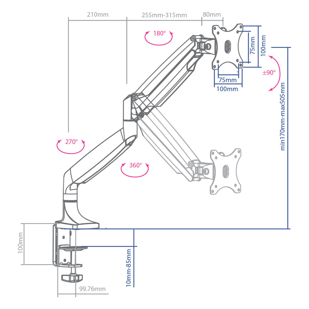Кронштейн с газлифтом Arm media LCD-T31