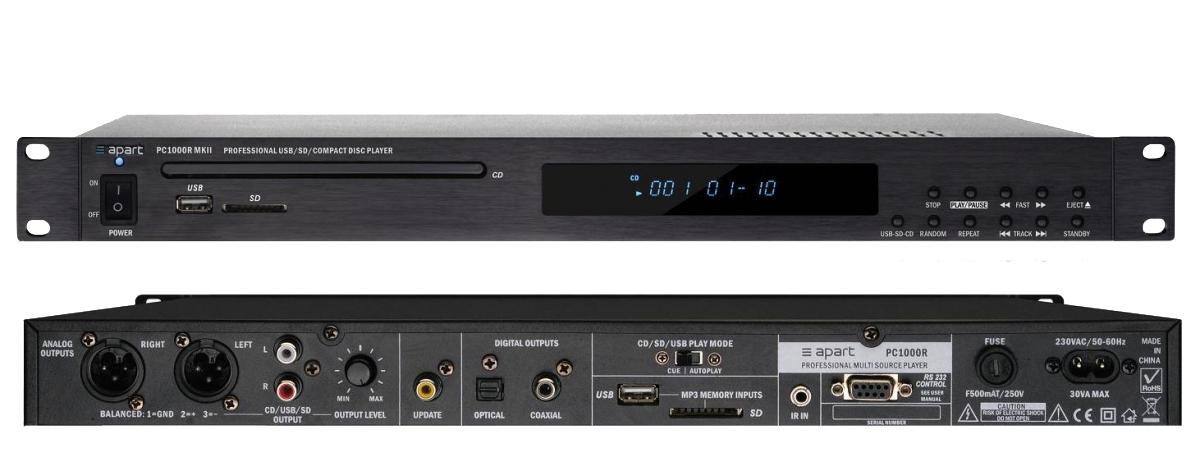 Biamp PC1000RMKII. CD/MP3 проигрывватель, USB, SD-карта, контроль по RS232